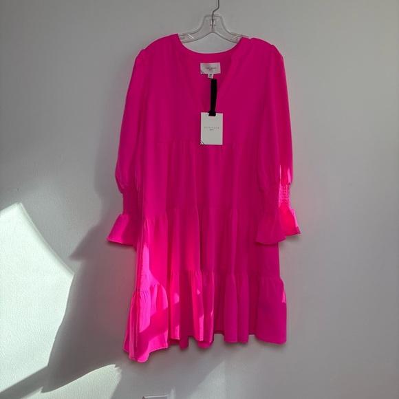 POMANDER PLACE Tuckernuck Electric Pink Crepe Kenzo Dress Ruffle Tiered M - Picture 17 of 17
